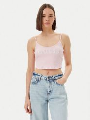 Guess Top V5GP16 K8RT2 Różowy Regular Fit. Czerwone topy damskie Guess, m, z aplikacjami, z wiskozy, bez kołnierzyka, bez ramiączek. Za 99.99 zł.