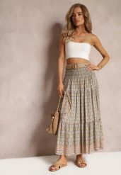 Zielona Rozkloszowana Spódnica Maxi z Falbaną i Plecionym Paskiem Rahaf. Zielone spódnice damskie Renee, s, bez wzorów, boho, maxi, rozkloszowane. Za 74.99 zł.