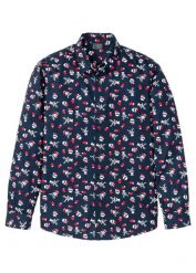 Koszula z długim rękawem i bożonarodzeniowym nadrukiem, Slim Fit. Niebieskie koszule męskie bonprix, l, bez wzorów, bez kołnierzyka, bez ramiączek. Za 109.99 zł.