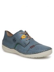 Rieker Półbuty 52528-14 Niebieski. Niebieskie półbuty damskie Rieker, bez wzorów, z materiału, bez obcasa, na płaskiej podeszwie, bez zapięcia. Za 319.99 zł.