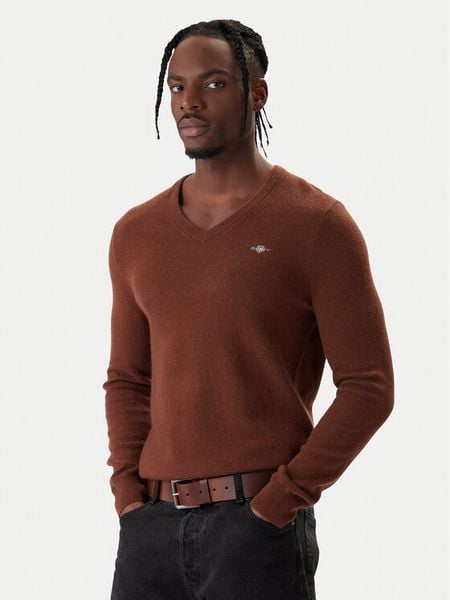 Gant Sweter 8050274 Brązowy Regular Fit. Brązowe swetry męskie GANT, m, bez wzorów, z wełny, bez kołnierzyka, bez ramiączek. Za 449.99 zł.