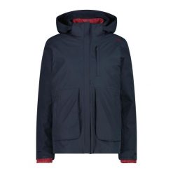 Kurtka puchowa z odpinanym kapturem dla kobiet CMP. Niebieskie kurtki sportowe damskie CMP, bez wzorów, z puchu, bez ramiączek, trekkingowe. Za 675.50 zł.