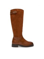 Tommy Hilfiger Oficerki Th Stud Leather Mix Long Boot FW0FW08341 Brązowy. Brązowe kozaki damskie Tommy Hilfiger, bez wzorów, ze skóry, bez obcasa, na płaskiej podeszwie, bez zapięcia. Za 989.99 zł.