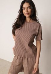 Brązowy Klasyczny T-shirt z Bawełny o Prostym Kroju Phemeni. Brązowe t-shirty damskie Born2be, l, bez wzorów, z bawełny, eleganckie, bez kołnierzyka, bez ramiączek. Za 59.99 zł.