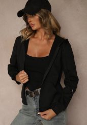 Czarna Bluza Rozpinana z Bawełną i Kapturem Ozdobiona Sznurkami Ivila. Czarne bluzy damskie Renee, l, bez wzorów, z bawełny, sportowe, bez ramiączek. Za 49.99 zł.