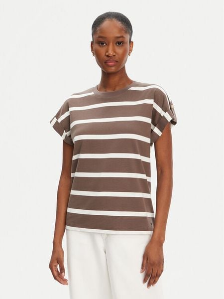 Tommy Hilfiger T-Shirt Gold Button WW0WW45628 Brązowy Regular Fit. Brązowe t-shirty damskie Tommy Hilfiger, xl, bez wzorów, z bawełny, bez kołnierzyka, bez ramiączek. Za 159.99 zł.