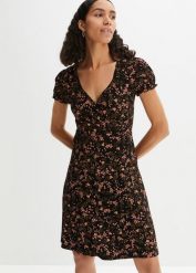 Sukienka z dżerseju z mieszanki wiskozy. Czarne sukienki damskie bonprix, bez wzorów, z dżerseju, bez kołnierzyka, bez ramiączek, mini. Za 159.99 zł.