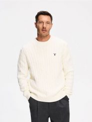 Sweter z haftem - złamana biel. Swetry męskie Reserved, l, bez wzorów, z bawełny, bez kołnierzyka, bez ramiączek. Za 149.99 zł.