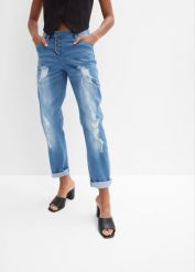 Dżinsy Boyfriend, mid waist. Niebieskie jeansy damskie bonprix, bez wzorów, z jeansu. Za 159.99 zł.