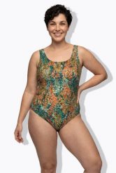 Damskie Strój kąpielowy motywy kwiatowe bez miękkich miseczek okrągły dekolt. Niebieskie stroje kąpielowe damskie Ulla Popken, plus size, bez wzorów, z elastanu. Za 159.99 zł.