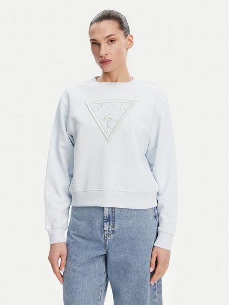 Guess Bluza W5GQ12 KBKM0 Błękitny Regular Fit. Niebieskie bluzy damskie Guess, m, z aplikacjami, z bawełny, bez ramiączek, bez kaptura. Za 199.99 zł.