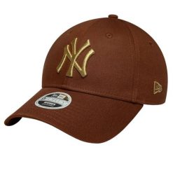 Czapka z daszkiem damska Wmns Metallic Logo 9FORTY New York Yankees Cap. Brązowe czapki damskie New Era, bez wzorów, z bawełny, sportowe. Za 119.99 zł.