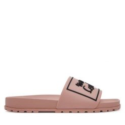 Klapki Versace Jeans Couture. Czerwone klapki damskie Versace Jeans Couture, bez wzorów, z jeansu, bez obcasa, bez zapięcia. Za 189.99 zł.