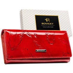 Duży portfel damski czerwony lakierowany ze skóry naturalnej i ekologicznej RFID Rovicky RPN-24A-YM. Czerwone portfele damskie ROVICKY, z lakierowanej skóry. Za 84.99 zł.