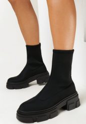 Czarne Wsuwane Botki z Elastyczną Dopasowaną Cholewką Ewarane. Czarne botki damskie Born2be, bez wzorów, eleganckie, bez obcasa, na obcasie, bez zapięcia. Za 39.99 zł.