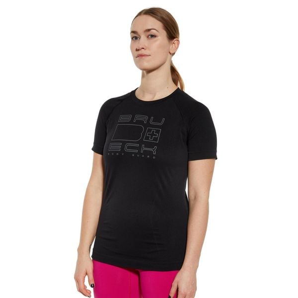 Koszulka biegowa z krótkim rękawem damska Brubeck Aerate. Czarne bluzki damskie Brubeck, l, bez wzorów, z poliamidu, sportowe, bez kołnierzyka, bez ramiączek. Za 89.99 zł.