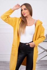 Sweter z kapturem i kieszeniami gładki musztardowy. Swetry nierozpinane damskie KESI, l, bez wzorów, eleganckie, bez kołnierzyka, plus size, bez ramiączek. Za 209.11 zł.
