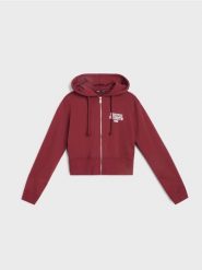 Rozpinana bluza z kapturem - fioletowy. Fioletowe bluzy damskie Sinsay, l, bez wzorów, bez ramiączek, z kapturem. Za 49.99 zł.