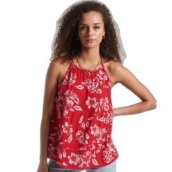 Damski tank top Superdry Vintage Breach. Czerwone topy damskie Superdry, s, bez wzorów, z wiskozy, eleganckie, bez kołnierzyka, bez ramiączek. W wyprzedaży za 96.00 zł.