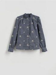 Koszula z haftem - granatowy. Niebieskie koszule damskie Reserved, l, bez wzorów, z bawełny, bez kołnierzyka, bez ramiączek. Za 159.99 zł.