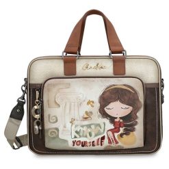 Torebka damska Anekke, na laptopa z uszami do ręki i regulowanym odpinanym paskiem, brązowa, 42706-113. Brązowe torebki do ręki damskie Anekke, z aplikacjami, zdobione, bez dodatków. Za 499.00 zł.