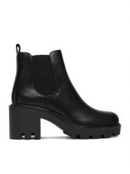 DeeZee Botki 240129-2 Czarny. Czarne botki damskie DeeZee, bez wzorów, z materiału, bez obcasa, na słupku, bez zapięcia. Za 189.99 zł.