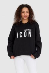 DSQUARED2 Czarna bluza damska z dużym logo icon, Rozmiar L. Czarne bluzy damskie Dsquared2, l, bez wzorów, bez ramiączek, bez kaptura. W wyprzedaży za 849.99 zł.