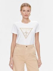 Guess T-Shirt W4RI69 J1314 Biały Regular Fit. Białe t-shirty damskie Guess, xs, z aplikacjami, z bawełny, bez kołnierzyka, bez ramiączek. Za 129.99 zł.