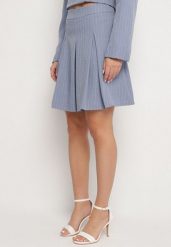 Niebieska Spódnica w Delikatne Paski o Rozkloszowanym Kroju z Plisami Redamara. Niebieskie spódnice damskie Born2be, na co dzień, l, bez wzorów, eleganckie, mini, plisowane. Za 74.99 zł.