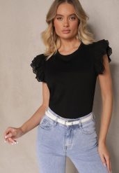 Czarny Bawełniany Top z Ażurowym Wzorem przy Rękawach Malinala. Czarne topy damskie Renee, s, z aplikacjami, z bawełny, eleganckie, bez kołnierzyka, bez ramiączek. Za 39.99 zł.