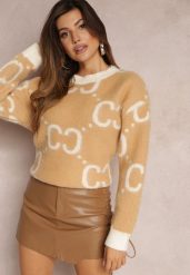 Beżowy Sweter Oversize Pasithoe. Brązowe swetry nierozpinane damskie Renee, na jesień, m, bez wzorów, z dzianiny, casualowe, bez kołnierzyka, bez ramiączek. Za 109.99 zł.