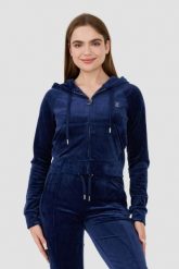 JUICY COUTURE Granatowa bluza Madison Hoodie. Niebieskie bluzy damskie Juicy Couture, s, bez wzorów, bez ramiączek, bez kaptura. W wyprzedaży za 311.99 zł.