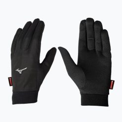 Rękawiczki do biegania Mizuno Wind Guard. Czarne rękawiczki męskie Mizuno, bez wzorów, z elastanu. Za 109.99 zł.