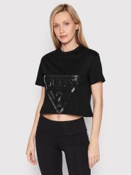 Guess T-Shirt V2YI06 K8HM0 Czarny Regular Fit. Czarne t-shirty damskie Guess, l, z aplikacjami, z bawełny, bez kołnierzyka, bez ramiączek. Za 99.99 zł.