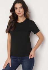 Czarny Gładki T-shirt z Krótkim Rękawem Elldora. Czarne t-shirty damskie Born2be, l, bez wzorów, z bawełny, bez kołnierzyka, bez ramiączek. Za 19.99 zł.