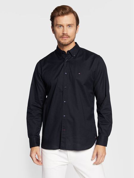 Tommy Hilfiger Koszula Core Flex Poplin MW0MW25035 Granatowy Regular Fit. Niebieskie koszule męskie Tommy Hilfiger, m, bez wzorów, z bawełny, bez kołnierzyka, bez ramiączek. Za 203.99 zł.