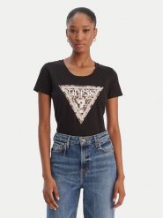 Guess T-Shirt W6RI32 J1314 Czarny Regular Fit. Czarne t-shirty damskie Guess, xxl, z aplikacjami, z bawełny, bez kołnierzyka, bez ramiączek. Za 199.99 zł.