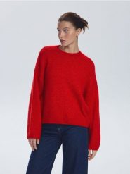 Sweter z alpaką - czerwony. Czerwone swetry nierozpinane damskie Reserved, l, bez wzorów, z dzianiny, bez kołnierzyka, bez ramiączek. Za 279.99 zł.
