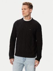 Tommy Jeans Sweter Flag DM0DM23405 Czarny Regular Fit. Czarne swetry męskie Tommy Jeans, l, bez wzorów, z bawełny, bez kołnierzyka, bez ramiączek. Za 409.99 zł.
