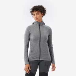 Bluza trekkingowa damska Merino Fresh. Szare bluzy damskie FORCLAZ, m, bez wzorów, z elastanu, sportowe, bez ramiączek, bez kaptura. Za 249.99 zł.