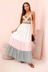 Sukienka damska boho maxi na ramiączkach z ażurową górą ciemny miętowy + cukierkowy róż. Czerwone sukienki damskie Kesi Włoski, na plażę, na lato, l, w ażurowe wzory, z bawełny, boho, bez kołnierzyka, bez ramiączek, maxi, rozkloszowane. Za 217.48 zł.