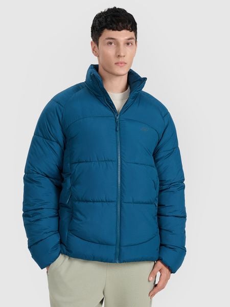 4F Kurtka puchowa z wypełnieniem syntetycznym męska - granatowa XXL. Niebieskie kurtki męskie 4F, na zimę, m, bez wzorów, z dzianiny, klasyczne, z kapturem. Za 279.99 zł.