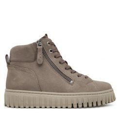 Botki Tamaris. Brązowe botki damskie Tamaris, bez wzorów, bez obcasa, na koturnie, bez zapięcia. Za 349.99 zł.