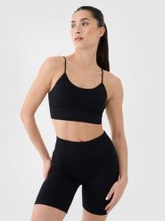 4F Biustonosz treningowy bezszwowy z niskim wsparciem damski - czarny M/L. Czarne bielizna sportowa damska 4F, l, bez wzorów, z dzianiny. W wyprzedaży za 59.99 zł.