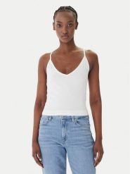 Guess Top O6GR01 Z5302 Biały Regular Fit. Białe topy damskie Guess, l, z aplikacjami, z wiskozy, bez kołnierzyka, bez ramiączek. Za 219.99 zł.