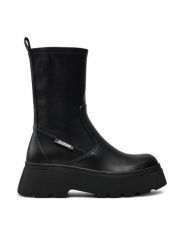 Guess Botki Nerea FLFNER ELE10 Czarny. Czarne botki damskie Guess, z aplikacjami, ze skóry, bez obcasa, na płaskiej podeszwie, bez zapięcia. Za 669.99 zł.