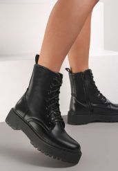 Czarne Botki Ohiriesh. Czarne botki damskie Renee, bez wzorów, z okrągłym noskiem, za kostkę, bez obcasa, na platformie, bez zapięcia. Za 149.99 zł.