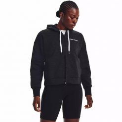Bluza damska Under Armour Essential Script FZ. Czarne bluzy damskie Under Armour, bez wzorów, bez ramiączek, bez kaptura. Za 199.99 zł.