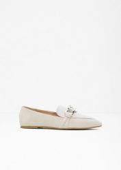 Loafersy z łańcuszkiem. Brązowe balerinki damskie bonprix, bez wzorów, bez obcasa, bez zapięcia. Za 87.99 zł.