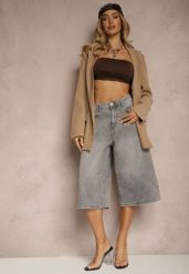 Szare Szorty Jeansowe Bermudy Baggy Talienne. Szare szorty damskie Renee, bez wzorów, z bawełny, z podwyższonym stanem. Za 74.99 zł.